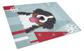 Winter Holiday Bernese Mountain Dog Cutting Board Tempered Glass Kitchen Cutting Surface, Heat Resistant Chopping, Non-Slip Feet, Food Prep & Serving