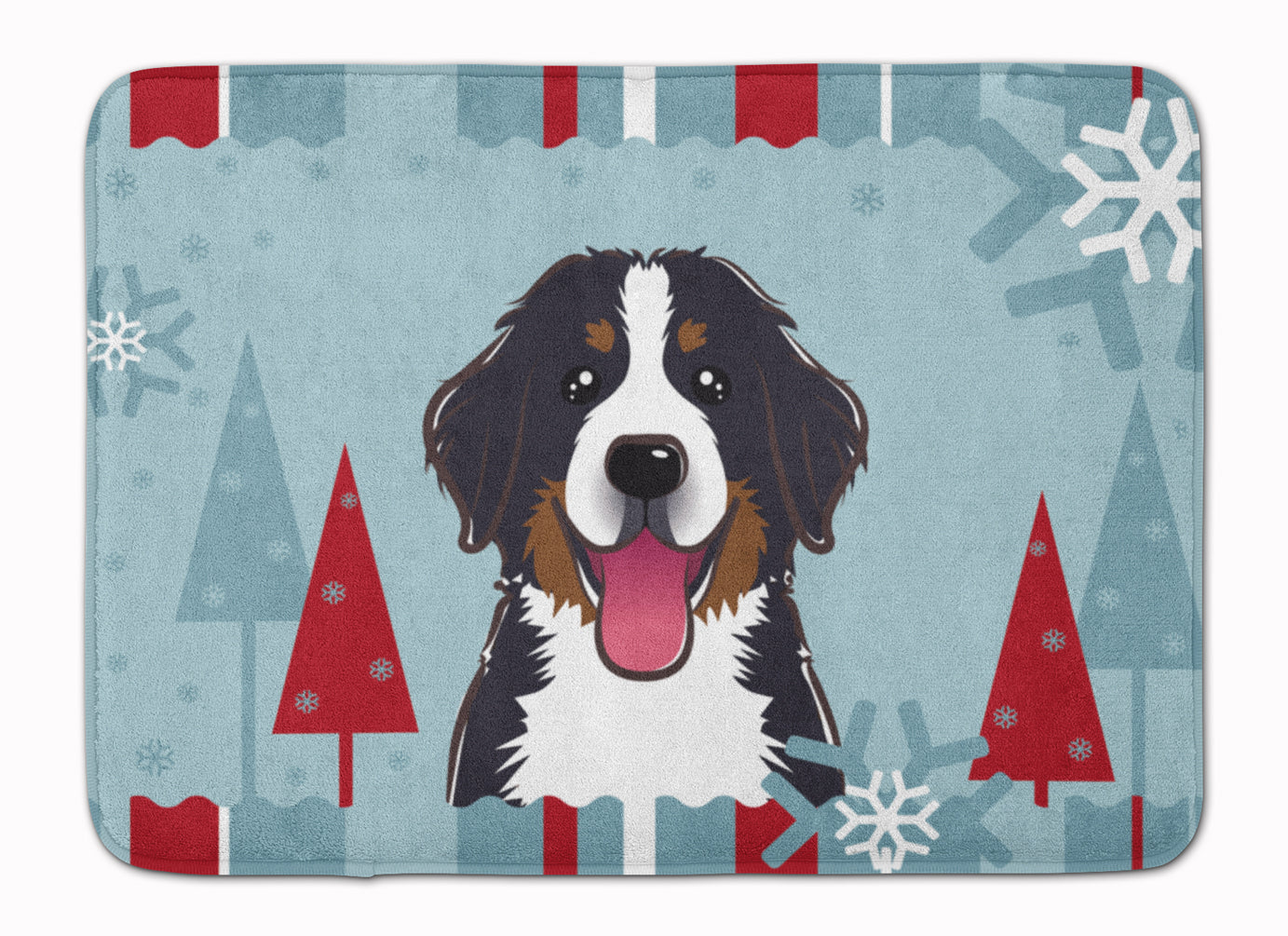 Winter Holiday Bernese Mountain Dog Memory Foam Kitchen Mat Machine Washable Anti-Fatigue Cushion Comfort Bath or Kitchen Rug