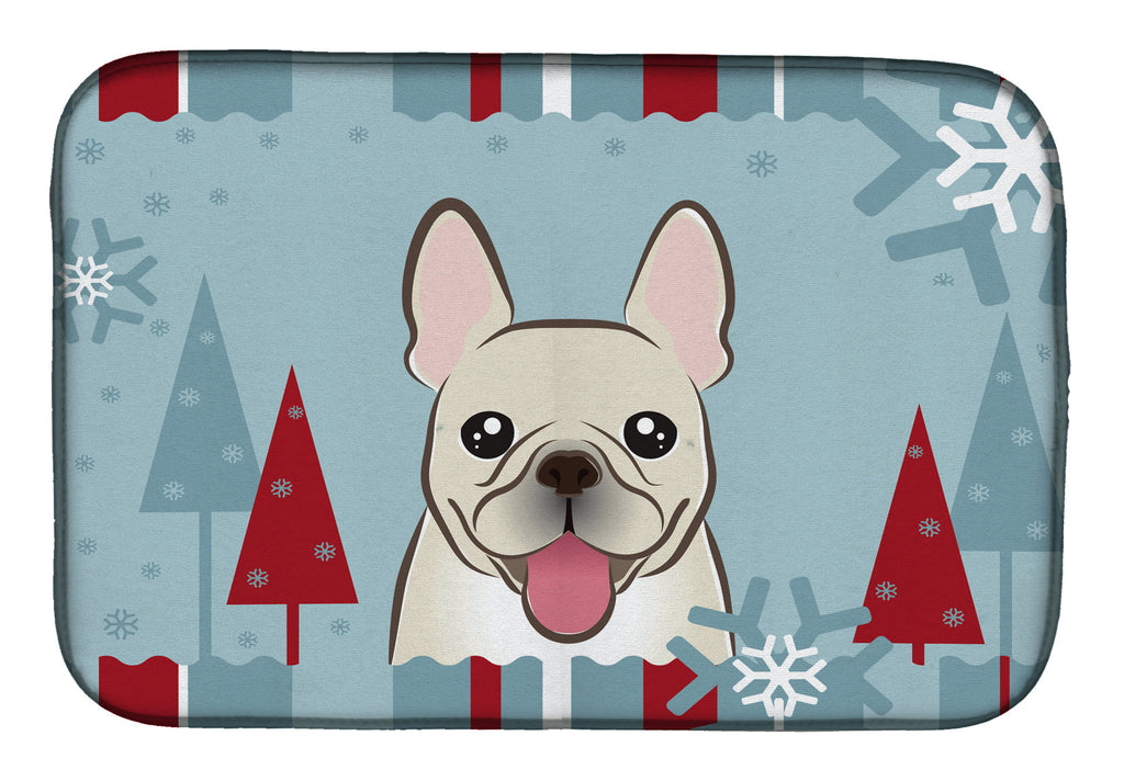 Winter Holiday French Bulldog Dish Drying Mat Absorbent Dish Drying Mat Pad for Kitchen Counter Dish Drainer Mat for Countertop, 14 x 21", Multicolor