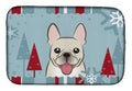 Winter Holiday French Bulldog Dish Drying Mat Absorbent Dish Drying Mat Pad for Kitchen Counter Dish Drainer Mat for Countertop, 14 x 21", Multicolor
