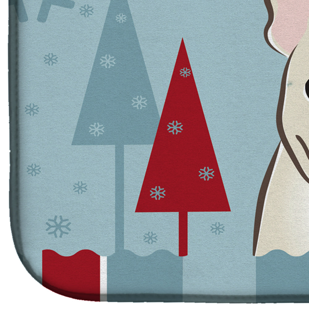 Winter Holiday French Bulldog Dish Drying Mat Absorbent Dish Drying Mat Pad for Kitchen Counter Dish Drainer Mat for Countertop, 14 x 21", Multicolor