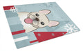 Winter Holiday French Bulldog Cutting Board Tempered Glass Kitchen Cutting Surface, Heat Resistant Chopping, Non-Slip Feet, Food Prep & Serving