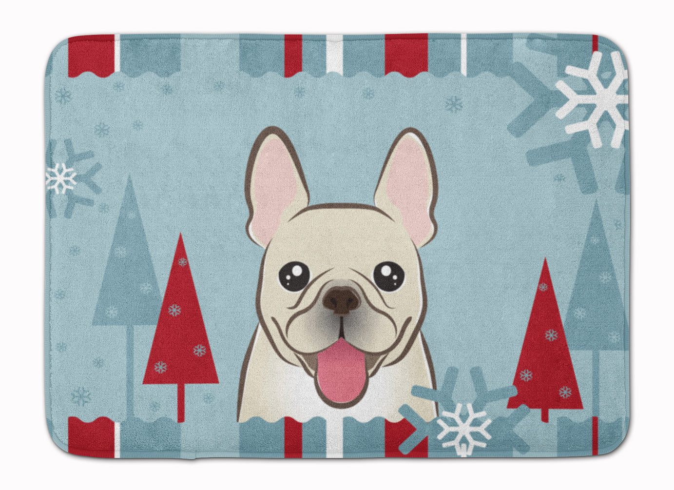 Winter Holiday French Bulldog Memory Foam Kitchen Mat Machine Washable Anti-Fatigue Cushion Comfort Bath or Kitchen Rug