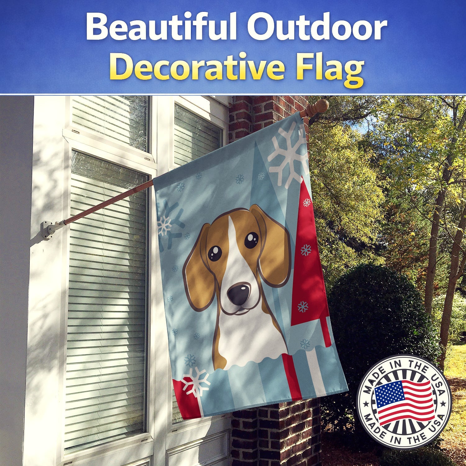 Winter Holiday Beagle House Flag 28x40 Porch Sleeve Pole Decorative Outside Yard Banner Artwork Wall Hanging, Polyester