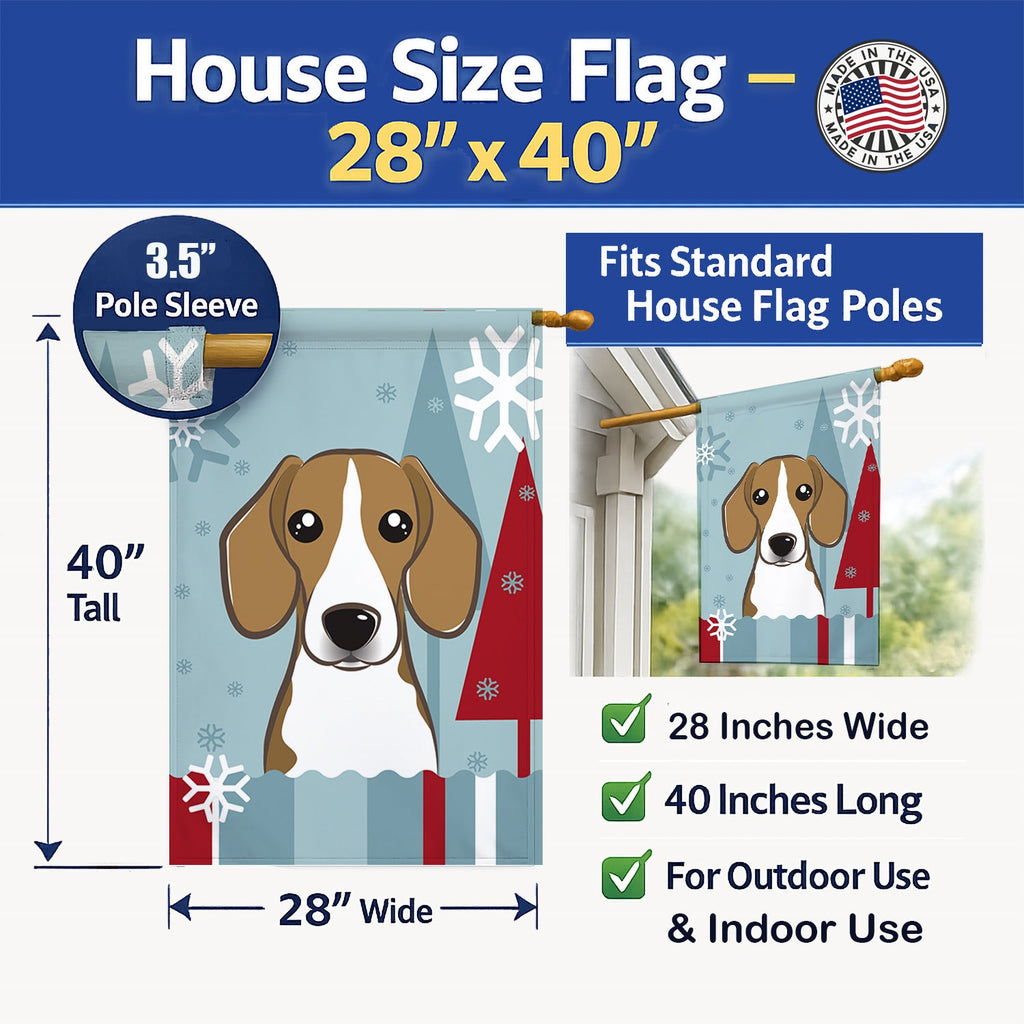 Winter Holiday Beagle House Flag 28x40 Porch Sleeve Pole Decorative Outside Yard Banner Artwork Wall Hanging, Polyester