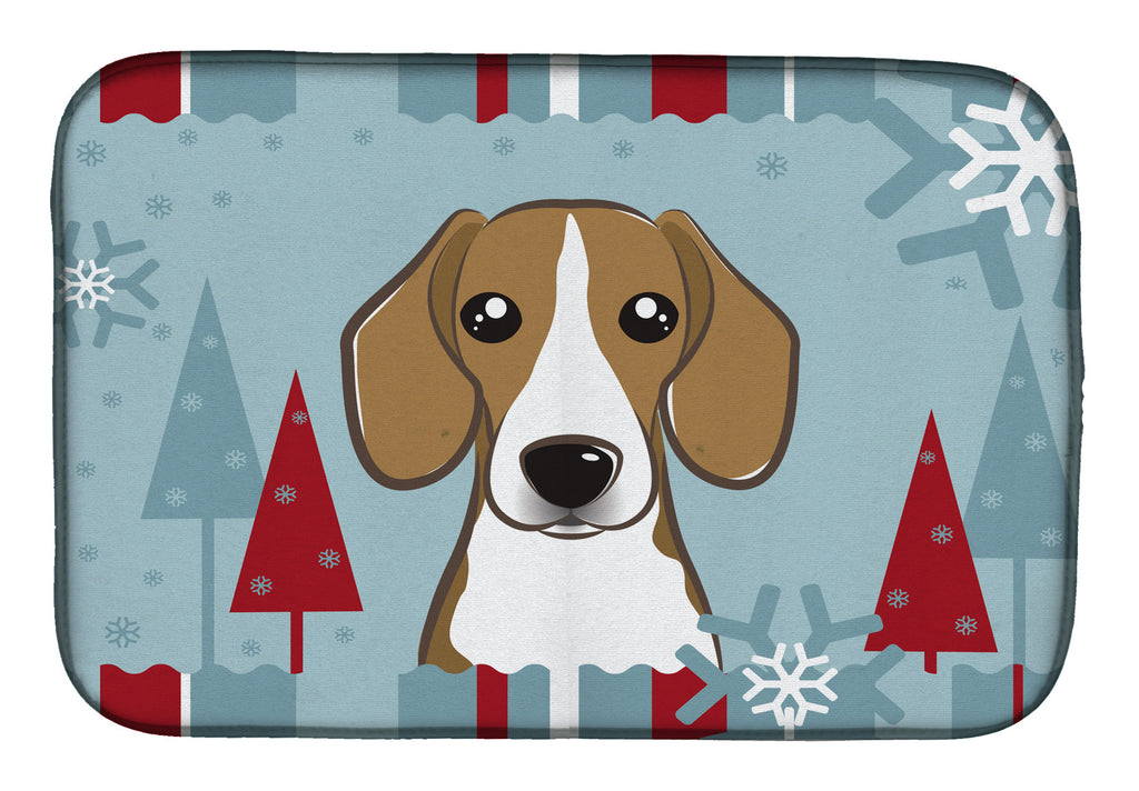 Winter Holiday Beagle Dish Drying Mat Absorbent Dish Drying Mat Pad for Kitchen Counter Dish Drainer Mat for Countertop, 14 x 21", Multicolor