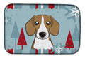 Winter Holiday Beagle Dish Drying Mat Absorbent Dish Drying Mat Pad for Kitchen Counter Dish Drainer Mat for Countertop, 14 x 21", Multicolor