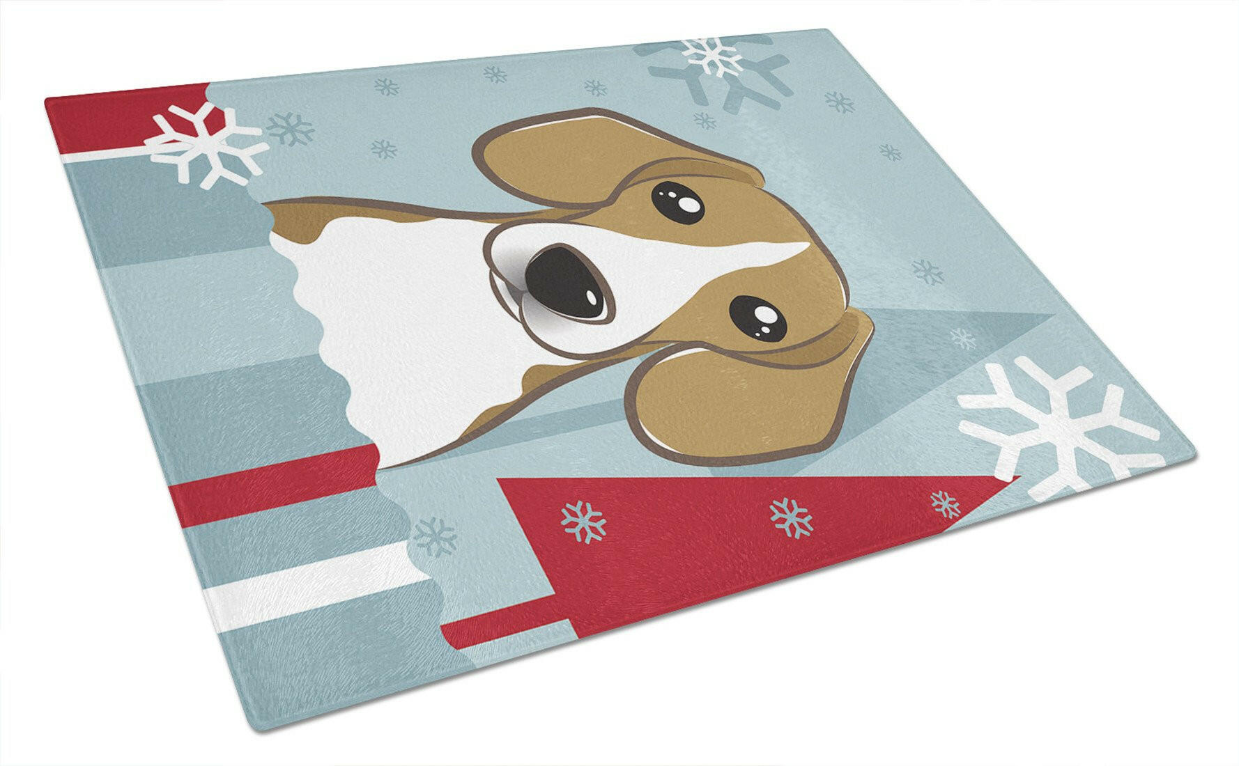 Winter Holiday Beagle Cutting Board Tempered Glass Kitchen Cutting Surface, Heat Resistant Chopping, Non-Slip Feet, Food Prep & Serving