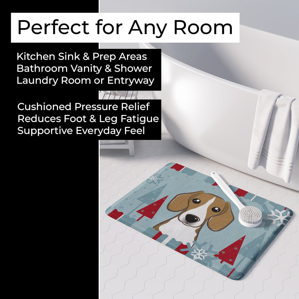 Winter Holiday Beagle Memory Foam Kitchen Mat Machine Washable Anti-Fatigue Cushion Comfort Bath or Kitchen Rug