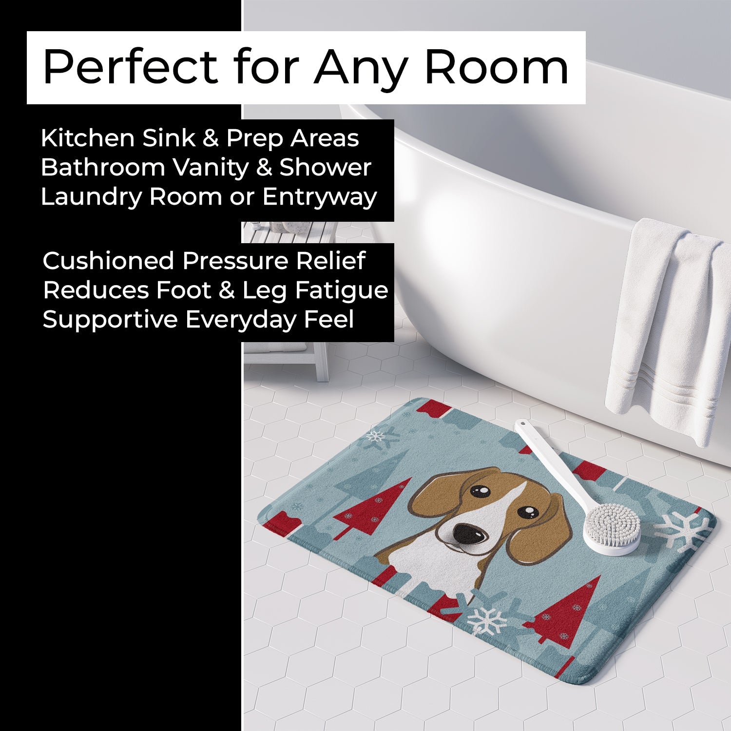 Winter Holiday Beagle Memory Foam Kitchen Mat Machine Washable Anti-Fatigue Cushion Comfort Bath or Kitchen Rug