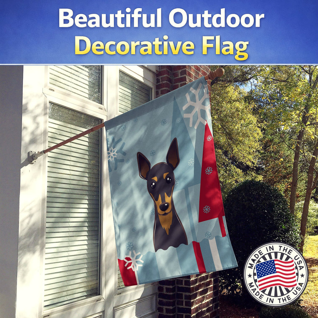 Winter Holiday Min Pin House Flag 28x40 Porch Sleeve Pole Decorative Outside Yard Banner Artwork Wall Hanging, Polyester