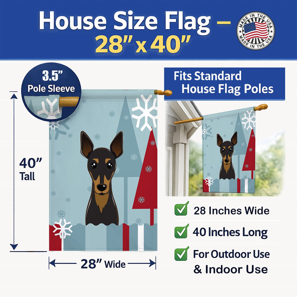 Winter Holiday Min Pin House Flag 28x40 Porch Sleeve Pole Decorative Outside Yard Banner Artwork Wall Hanging, Polyester