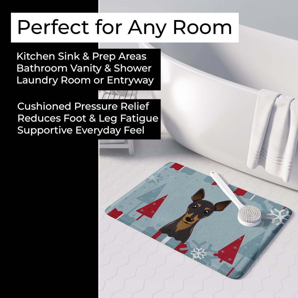 Winter Holiday Min Pin Memory Foam Kitchen Mat Machine Washable Anti-Fatigue Cushion Comfort Bath or Kitchen Rug