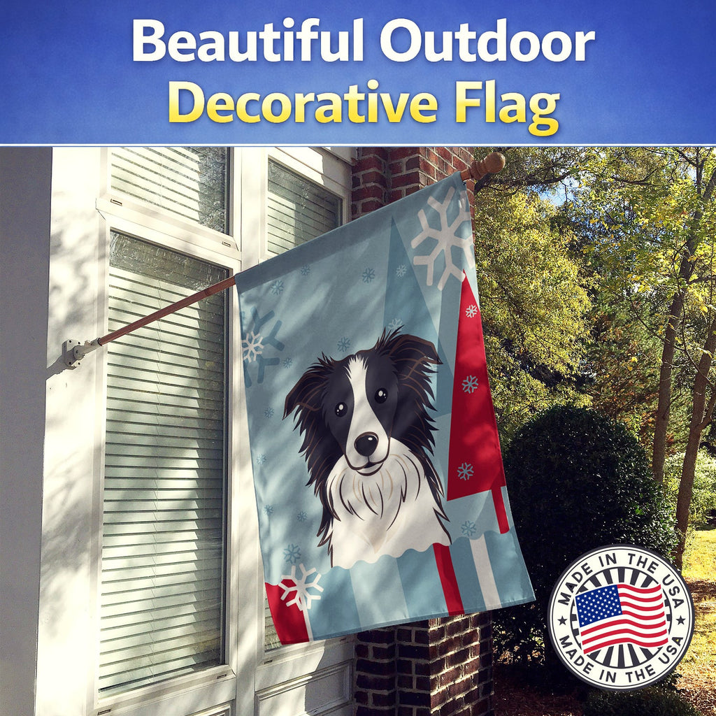 Winter Holiday Border Collie House Flag 28x40 Porch Sleeve Pole Decorative Outside Yard Banner Artwork Wall Hanging, Polyester