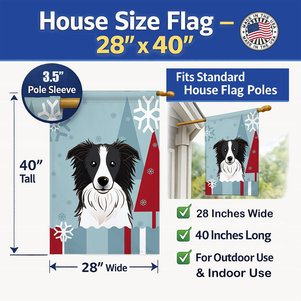 Winter Holiday Border Collie House Flag 28x40 Porch Sleeve Pole Decorative Outside Yard Banner Artwork Wall Hanging, Polyester