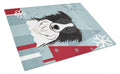 Winter Holiday Border Collie Cutting Board Tempered Glass Kitchen Cutting Surface, Heat Resistant Chopping, Non-Slip Feet, Food Prep & Serving