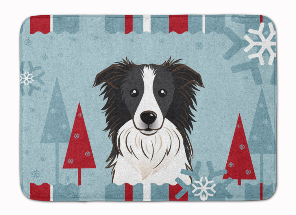 Winter Holiday Border Collie Memory Foam Kitchen Mat Machine Washable Anti-Fatigue Cushion Comfort Bath or Kitchen Rug