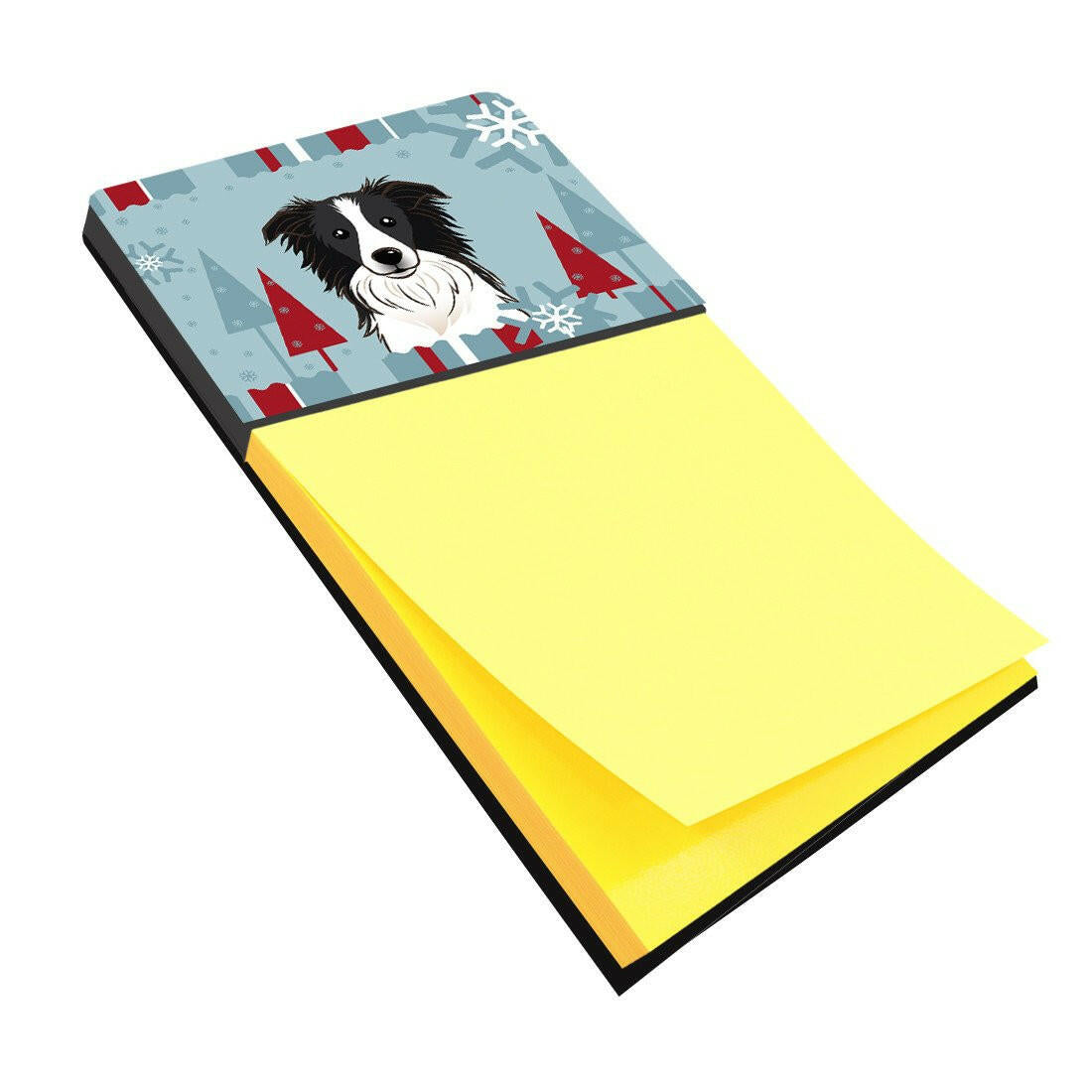 Winter Holiday Border Collie Watercolor Sticky Note Holder Refillable Dispenser Desk Accessory 3x3 Pad Gift