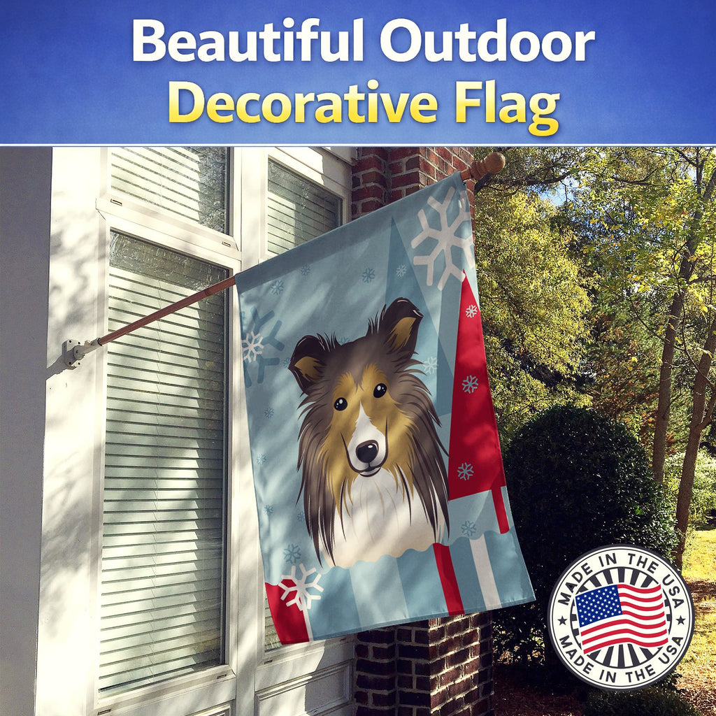 Winter Holiday Sheltie House Flag 28x40 Porch Sleeve Pole Decorative Outside Yard Banner Artwork Wall Hanging, Polyester
