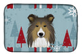 Winter Holiday Sheltie Dish Drying Mat Absorbent Dish Drying Mat Pad for Kitchen Counter Dish Drainer Mat for Countertop, 14 x 21", Multicolor