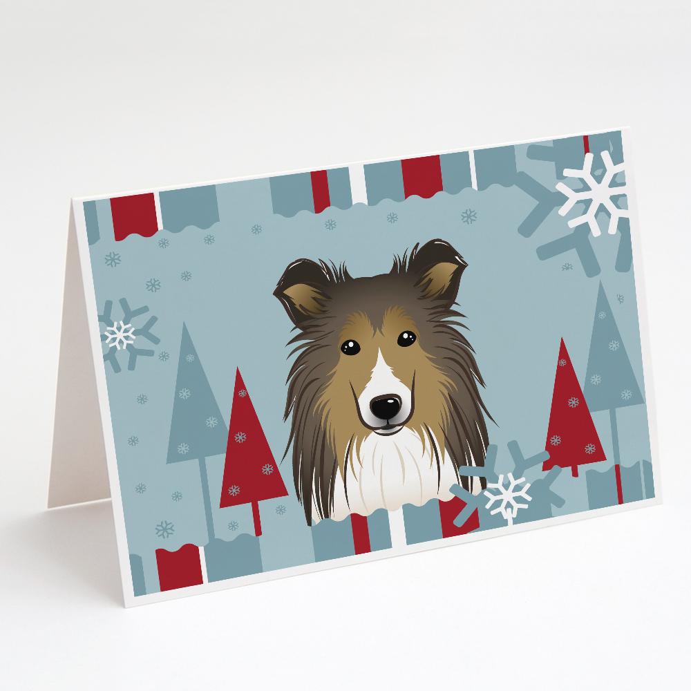 Winter Holiday Sheltie Greeting Cards Pack of 8 Blank Cards with Envelopes Whimsical A7 Size 5x7