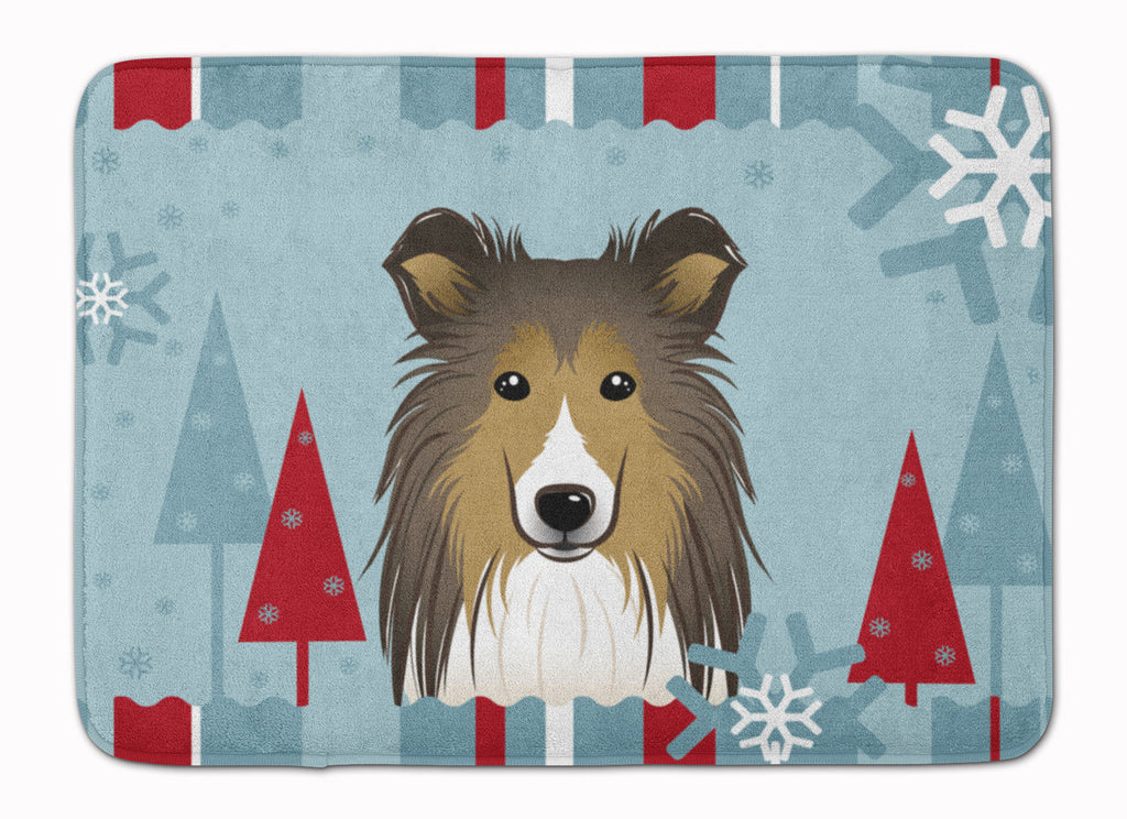 Winter Holiday Sheltie Memory Foam Kitchen Mat Machine Washable Anti-Fatigue Cushion Comfort Bath or Kitchen Rug