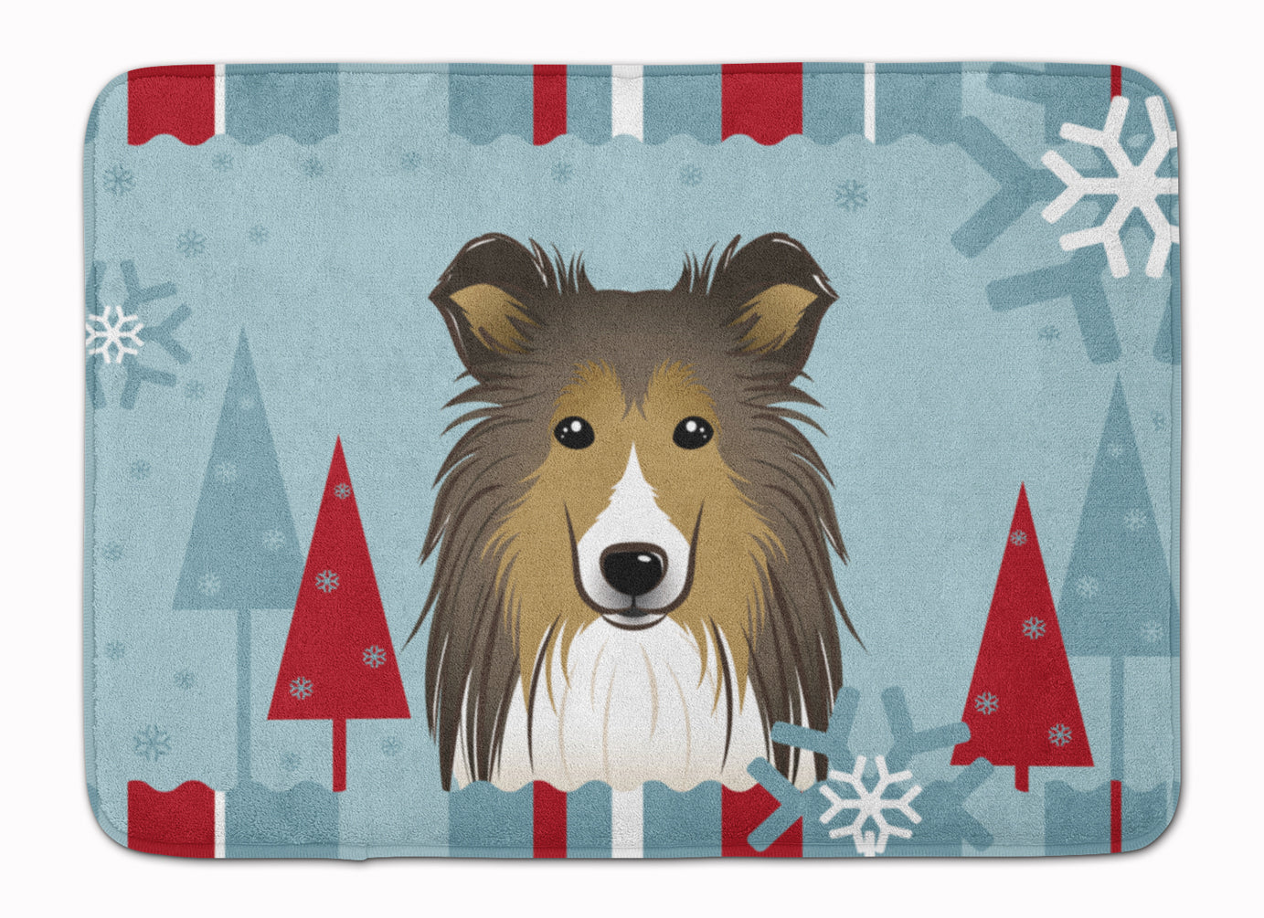 Winter Holiday Sheltie Memory Foam Kitchen Mat Machine Washable Anti-Fatigue Cushion Comfort Bath or Kitchen Rug