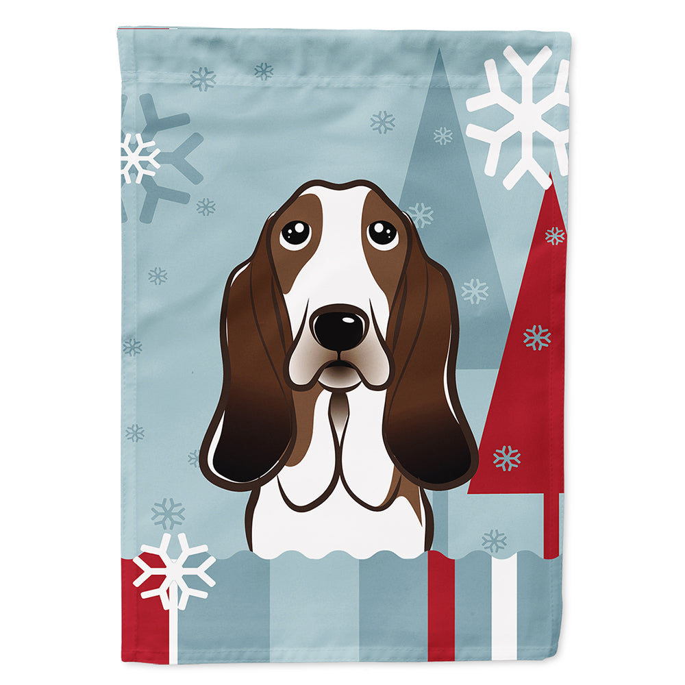Winter Holiday Basset Hound House Flag 28x40 Porch Sleeve Pole Decorative Outside Yard Banner Artwork Wall Hanging, Polyester