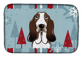 Winter Holiday Basset Hound Dish Drying Mat Absorbent Dish Drying Mat Pad for Kitchen Counter Dish Drainer Mat for Countertop, 14 x 21", Multicolor
