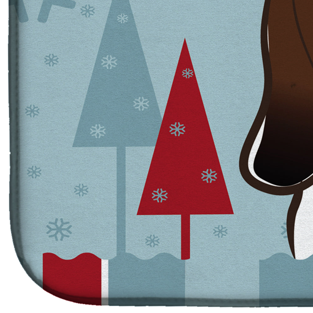Winter Holiday Basset Hound Dish Drying Mat Absorbent Dish Drying Mat Pad for Kitchen Counter Dish Drainer Mat for Countertop, 14 x 21", Multicolor