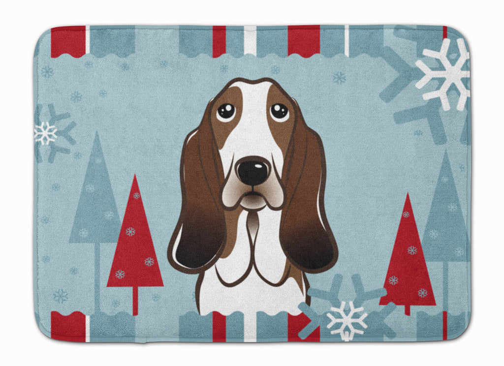 Winter Holiday Basset Hound Memory Foam Kitchen Mat Machine Washable Anti-Fatigue Cushion Comfort Bath or Kitchen Rug