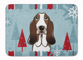 Winter Holiday Basset Hound Memory Foam Kitchen Mat Machine Washable Anti-Fatigue Cushion Comfort Bath or Kitchen Rug
