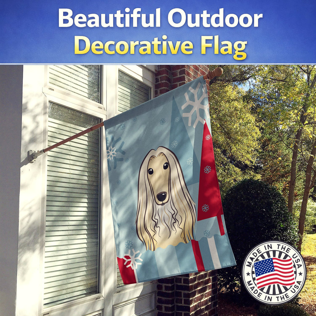 Winter Holiday Afghan Hound House Flag 28x40 Porch Sleeve Pole Decorative Outside Yard Banner Artwork Wall Hanging, Polyester