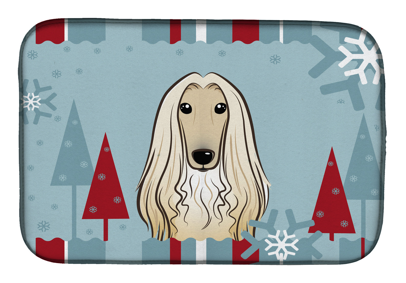 Winter Holiday Afghan Hound Dish Drying Mat Absorbent Dish Drying Mat Pad for Kitchen Counter Dish Drainer Mat for Countertop, 14 x 21", Multicolor