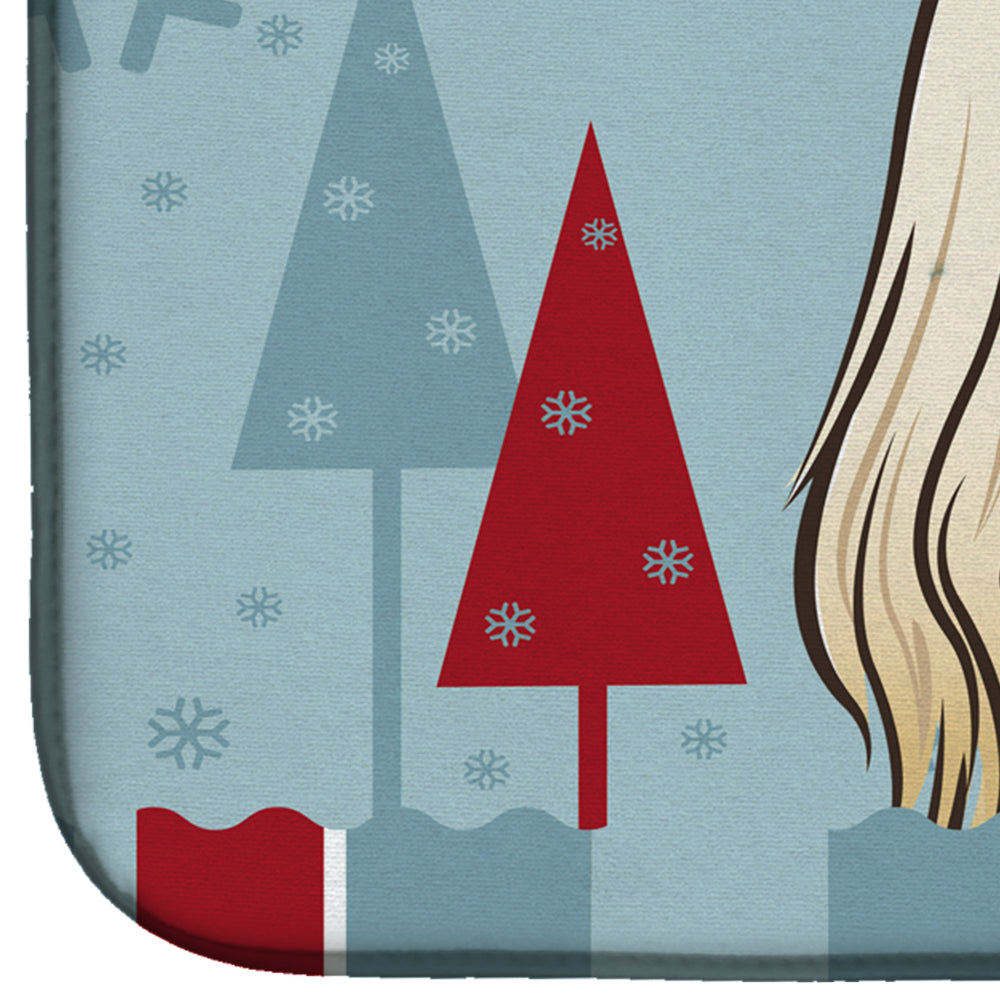 Winter Holiday Afghan Hound Dish Drying Mat Absorbent Dish Drying Mat Pad for Kitchen Counter Dish Drainer Mat for Countertop, 14 x 21", Multicolor