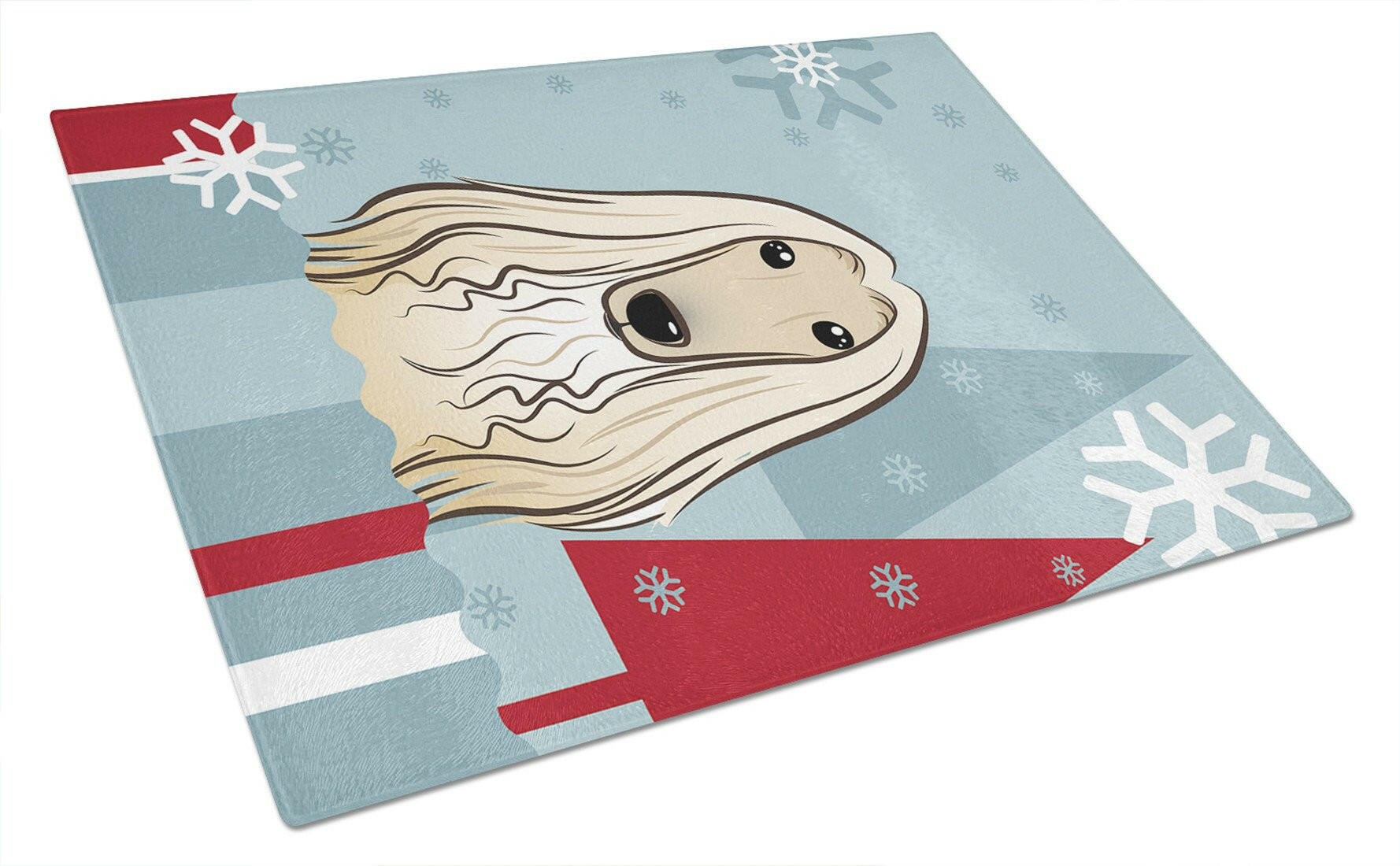 Winter Holiday Afghan Hound Cutting Board Tempered Glass Kitchen Cutting Surface, Heat Resistant Chopping, Non-Slip Feet, Food Prep & Serving
