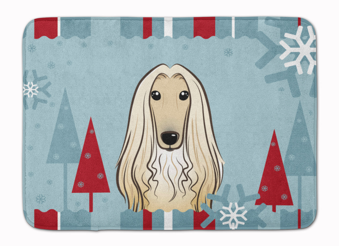 Winter Holiday Afghan Hound Memory Foam Kitchen Mat Machine Washable Anti-Fatigue Cushion Comfort Bath or Kitchen Rug