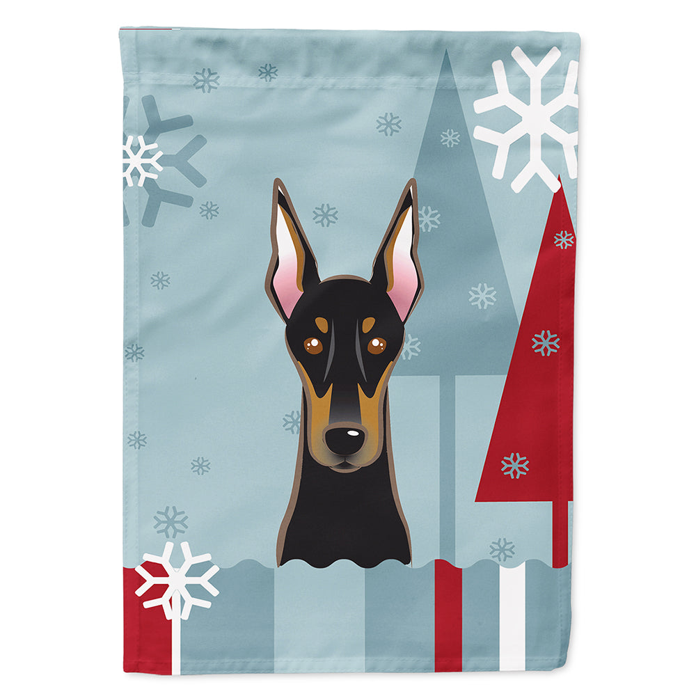 Winter Holiday Doberman House Flag 28x40 Porch Sleeve Pole Decorative Outside Yard Banner Artwork Wall Hanging, Polyester