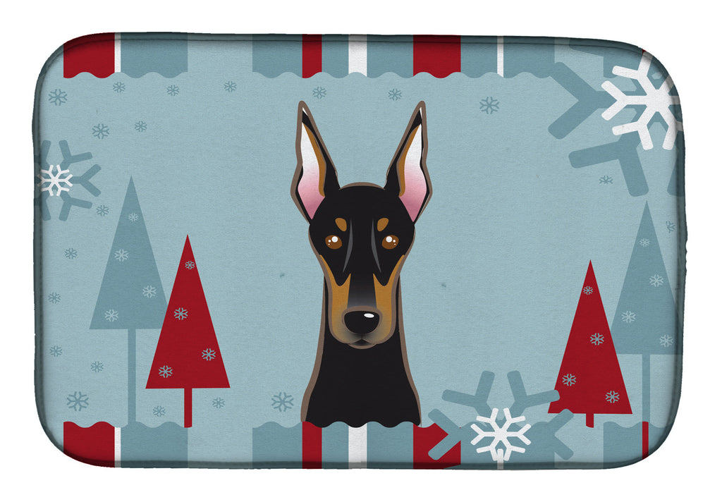 Winter Holiday Doberman Dish Drying Mat Absorbent Dish Drying Mat Pad for Kitchen Counter Dish Drainer Mat for Countertop, 14 x 21", Multicolor