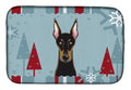 Winter Holiday Doberman Dish Drying Mat Absorbent Dish Drying Mat Pad for Kitchen Counter Dish Drainer Mat for Countertop, 14 x 21", Multicolor