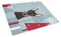 Winter Holiday Doberman Cutting Board Tempered Glass Kitchen Cutting Surface, Heat Resistant Chopping, Non-Slip Feet, Food Prep & Serving