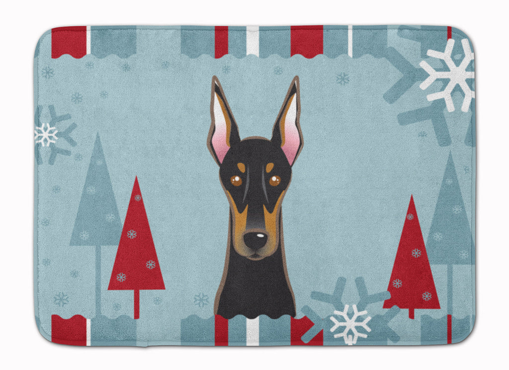 Winter Holiday Doberman Memory Foam Kitchen Mat Machine Washable Anti-Fatigue Cushion Comfort Bath or Kitchen Rug