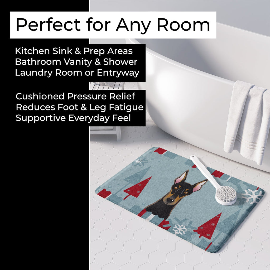 Winter Holiday Doberman Memory Foam Kitchen Mat Machine Washable Anti-Fatigue Cushion Comfort Bath or Kitchen Rug