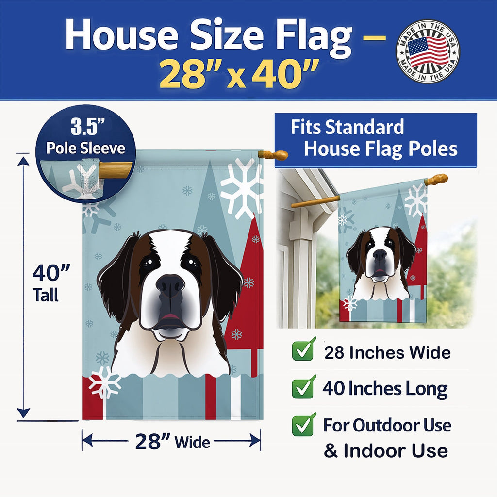 Winter Holiday Saint Bernard House Flag 28x40 Porch Sleeve Pole Decorative Outside Yard Banner Artwork Wall Hanging, Polyester