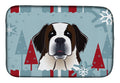 Winter Holiday Saint Bernard Dish Drying Mat Absorbent Dish Drying Mat Pad for Kitchen Counter Dish Drainer Mat for Countertop, 14 x 21", Multicolor