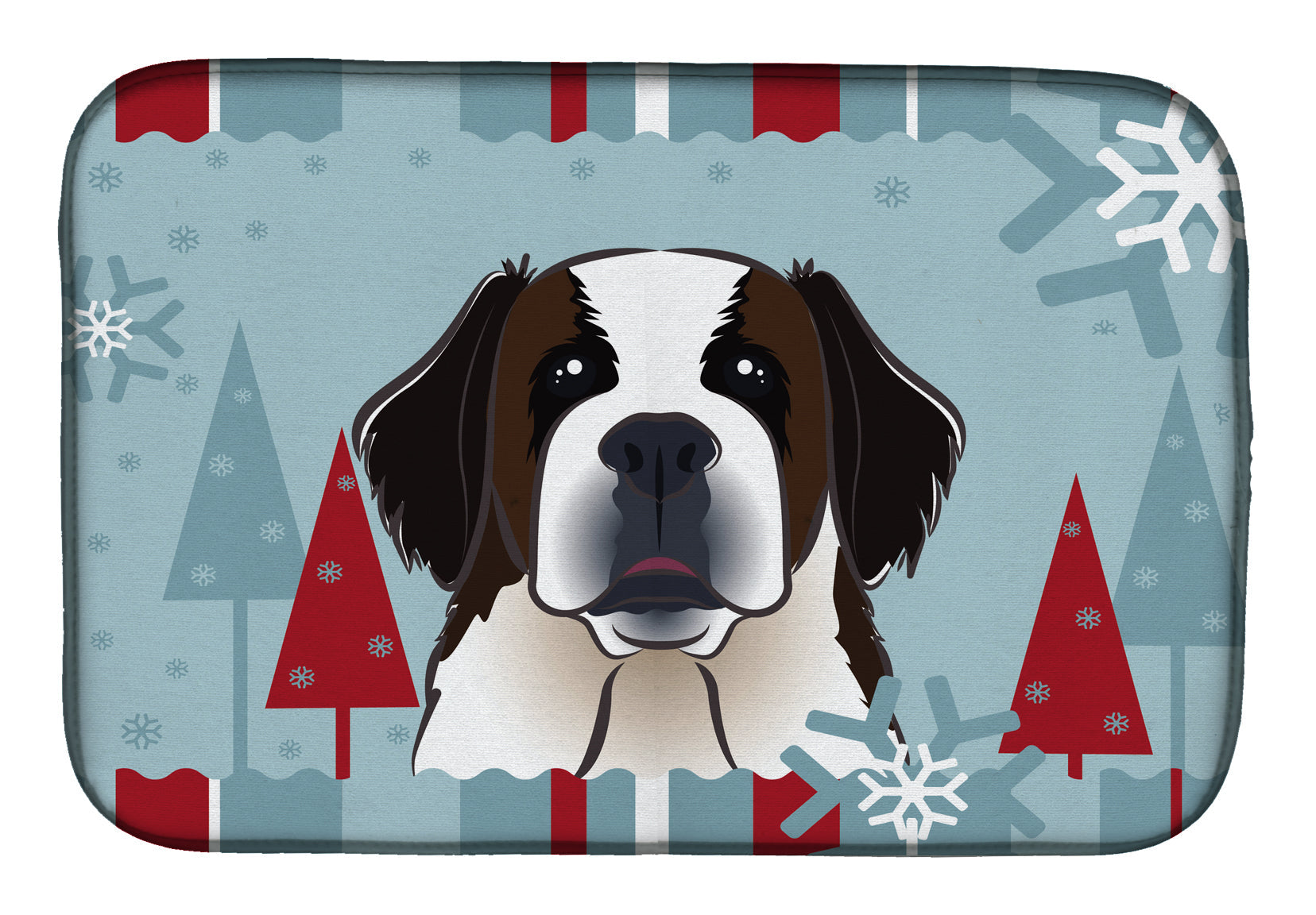 Winter Holiday Saint Bernard Dish Drying Mat Absorbent Dish Drying Mat Pad for Kitchen Counter Dish Drainer Mat for Countertop, 14 x 21", Multicolor