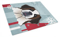 Winter Holiday Saint Bernard Cutting Board Tempered Glass Kitchen Cutting Surface, Heat Resistant Chopping, Non-Slip Feet, Food Prep & Serving