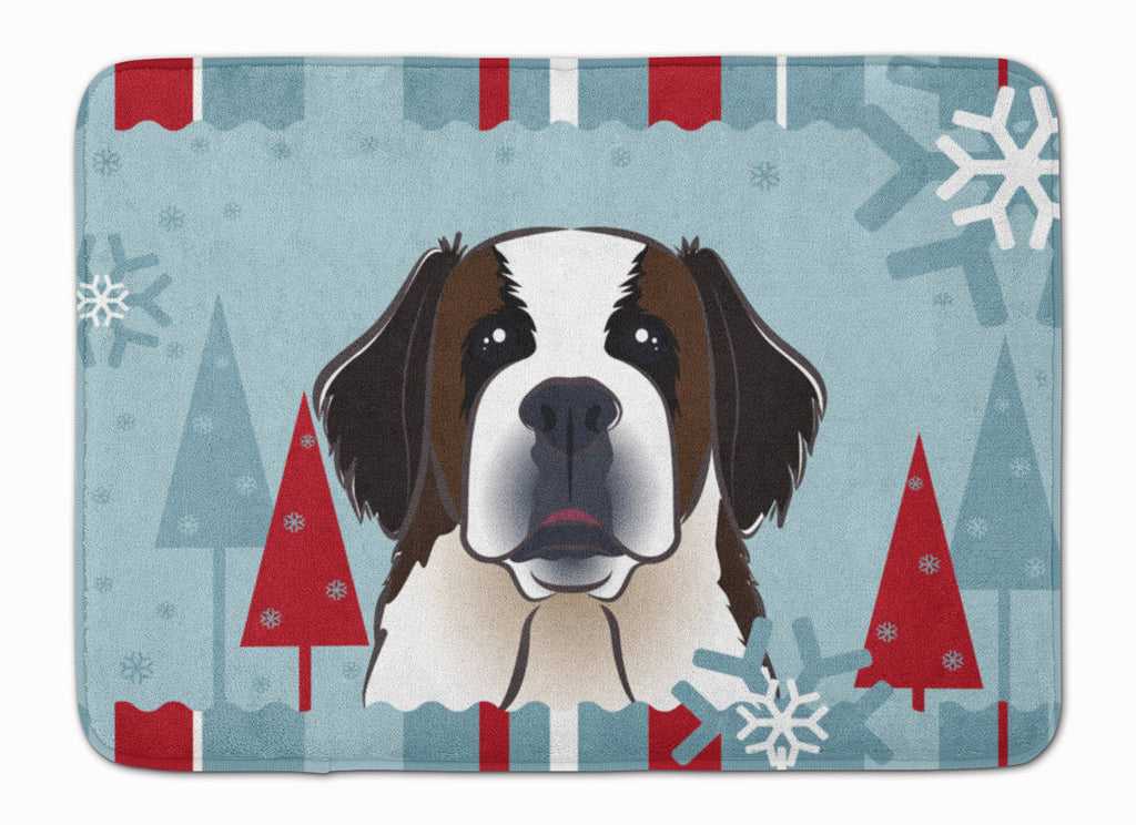 Winter Holiday Saint Bernard Memory Foam Kitchen Mat Machine Washable Anti-Fatigue Cushion Comfort Bath or Kitchen Rug