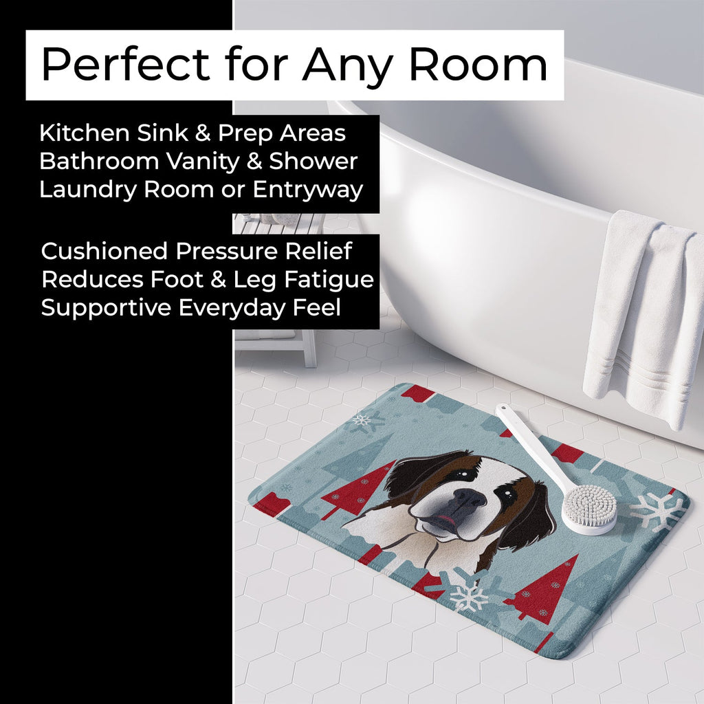 Winter Holiday Saint Bernard Memory Foam Kitchen Mat Machine Washable Anti-Fatigue Cushion Comfort Bath or Kitchen Rug