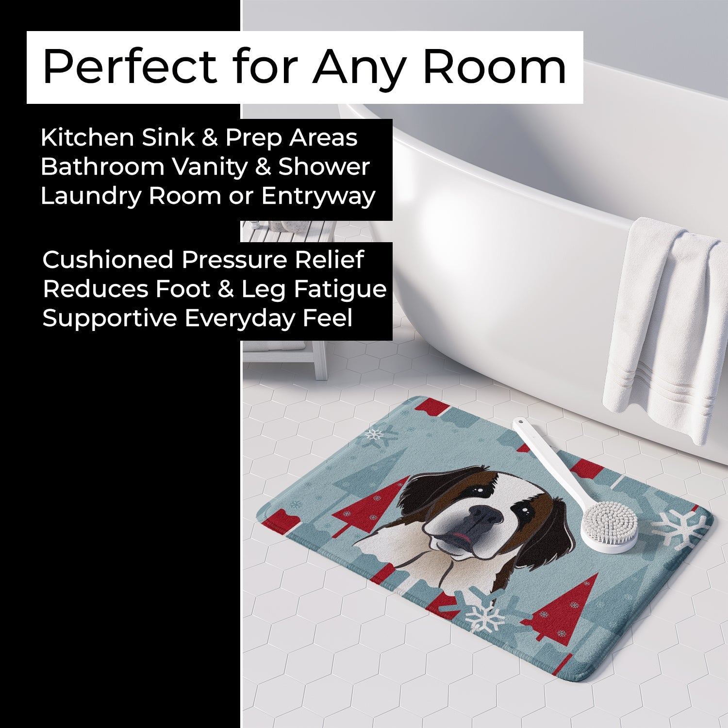 Winter Holiday Saint Bernard Memory Foam Kitchen Mat Machine Washable Anti-Fatigue Cushion Comfort Bath or Kitchen Rug